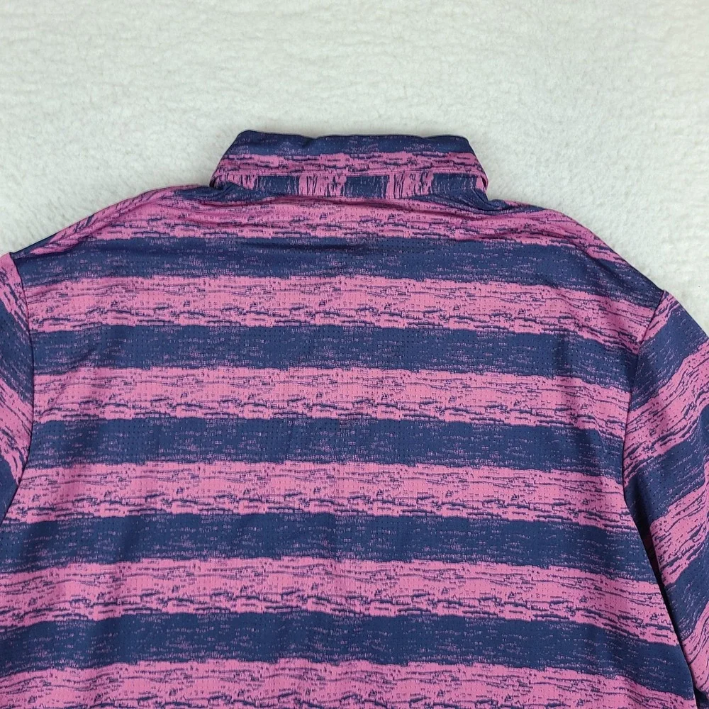 Adidas Polo Shirt Men Large Blue Purple Striped Geometric Performance Breathable